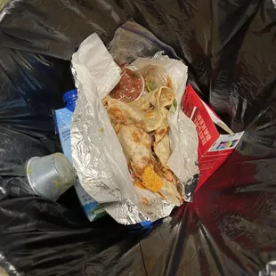 Burrito thrown directly in the trash
