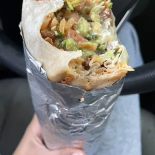 Super Burrito with steak and added guacamole