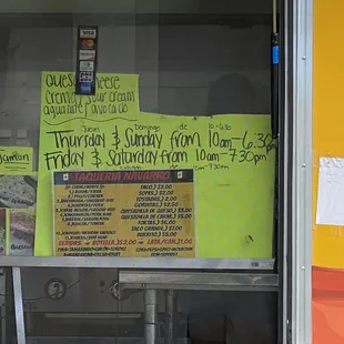 Days of operation and menu