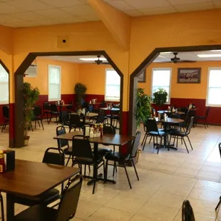 tables and chairs in a restaurant