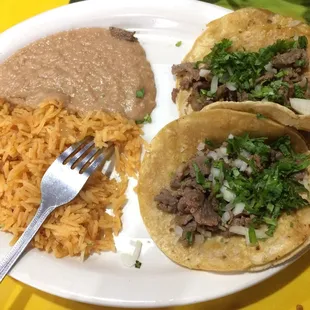 Taco lunch special with carne asada tacos