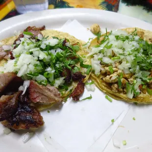 Carnitas and pollo taco