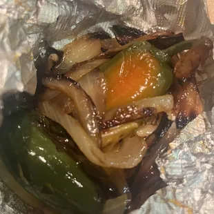 Grilled onions and jalapeños