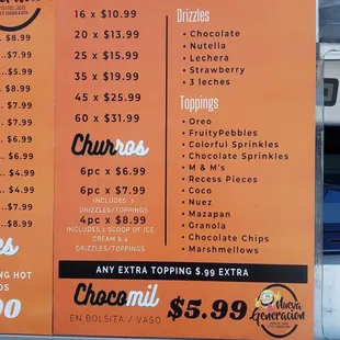 Antojitos Menu  This is the new truck in the same parking lot ... They now have many delicious treats Try them both