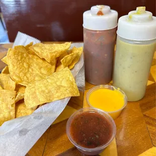 Complimentary chips, salsa &amp; cheese dip.