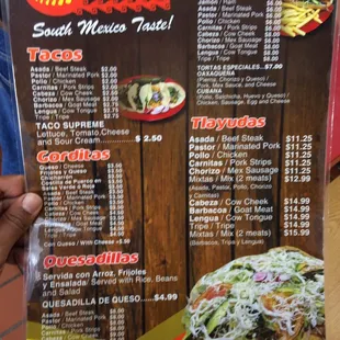 menu, tacos