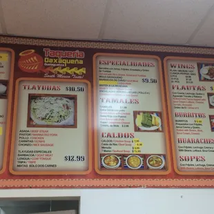 Menu as of 2018