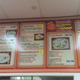 Menu as of 2018