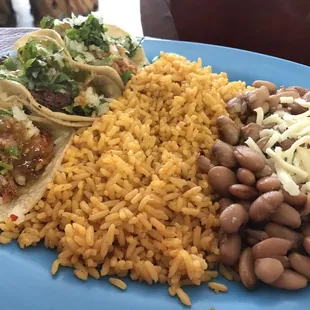 Cabeza taco , al pastor taco  and chorizo con papa tacos meal