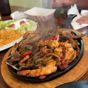 Three meat fajitas.    Enough for two people.
