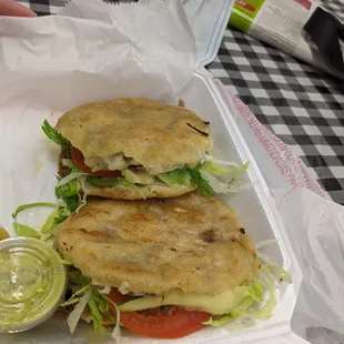 Beef gorgitas with lettuce tomato and avacado