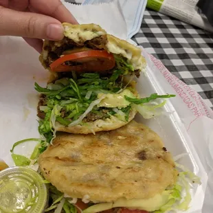 Beef gorgitas with lettuce tomato and avacado
