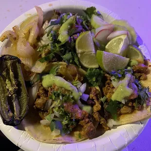 Al pastor tacos and carne asada decorated just how I like it