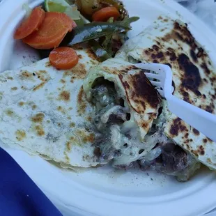 I wasn&apos;t too big on this cabeza quesadilla or green sauce. :( Salsa rojo and Horchata were freaking amazing though! Will be back soon.