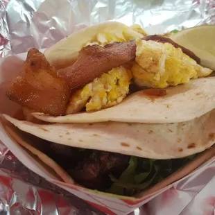My bacon and egg, minus the cheese, breakfast burrito.