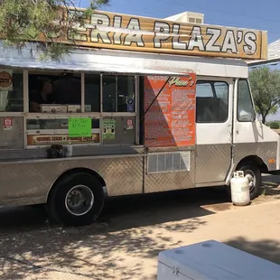 Front of the truck - facing drink coolers and picnic tables