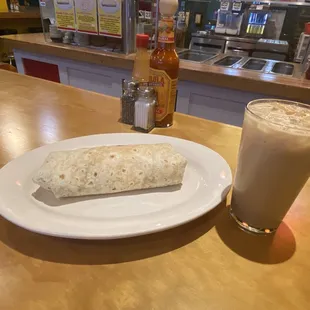 Breakfast burrito and a iced white mocha
