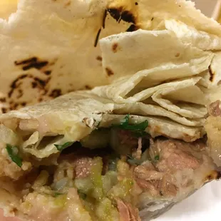 Green chili burrito innards shot