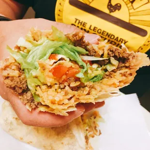 Inside of ground beef burrito  (huge) - no cheese or sour cream