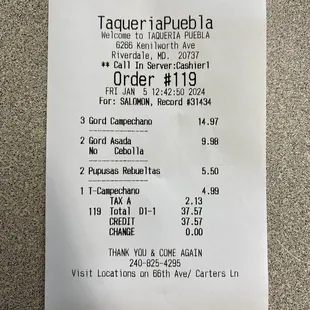 a receipt for a mexican restaurant