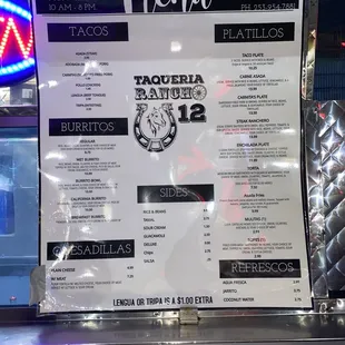 Recent Taqueria Rancho 12 Menu