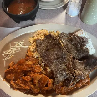 Chilaquiles Rojos with Steak