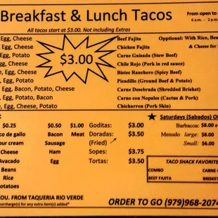 breakfast and lunch tacos