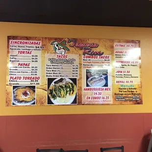 the menu of the restaurant