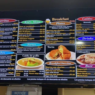 a menu on the wall