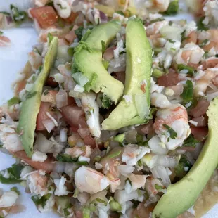 shrimp, avocado, and rice