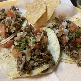 3 carnitas tacos.