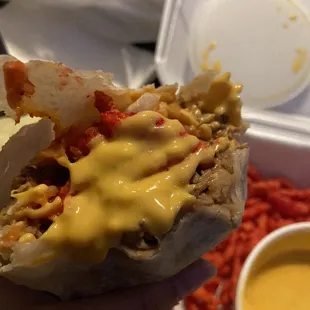 Birria Hot Cheeto burrito with nacho cheese