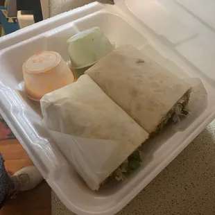A burrito with everything minus the guacamole about 13 bucks for it...
