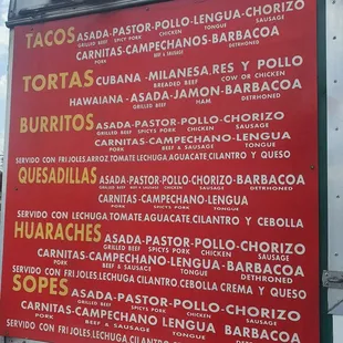 a menu on the side of a truck