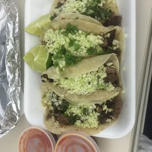 4 carne asada tacos- $1.50 each