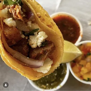 a hand holding a taco