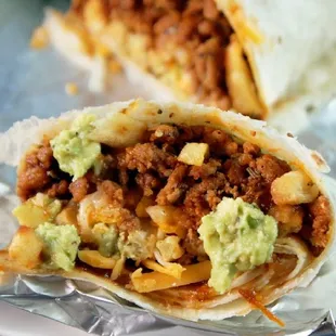 a burrito cut in half