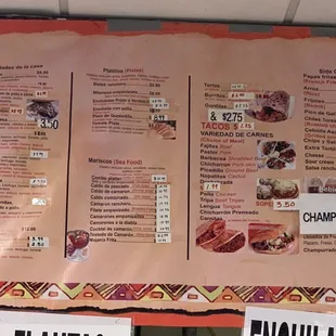 the menu of the restaurant