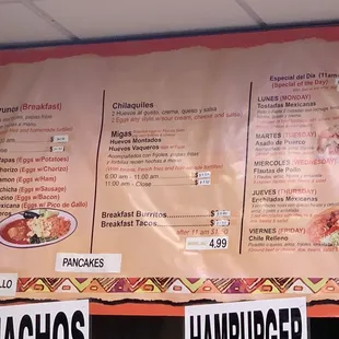 the menu of the restaurant
