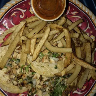 3 chicken tacos and fries Taco