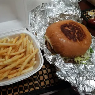 Hamburger w/o cheese &amp; fries $8.06. The hamburger comes with many toppings