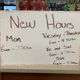 a new hours menu