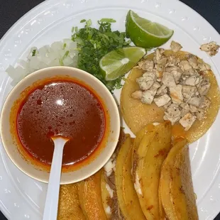 birria tacos, chicken taco (underseasoned)