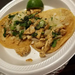 2 chicken tacos, $1.75 each