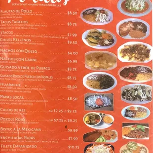 a menu for a mexican restaurant