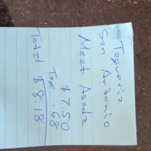 When asked for receipt this is what we got when she mislead us with item on the menu