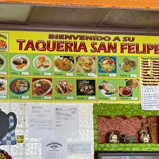 menus and prices on the wall