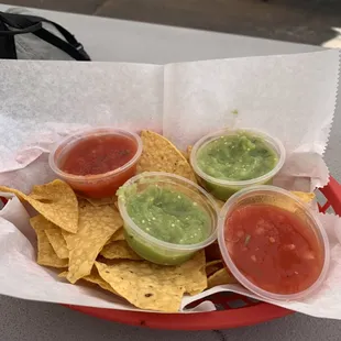 Chips and salsas free with our order.