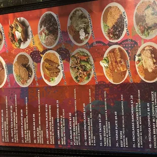 the menu for the restaurant