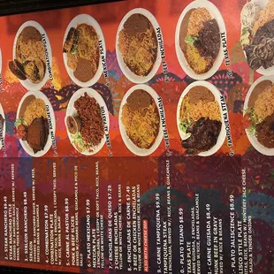 the menu for the taqueria san juan